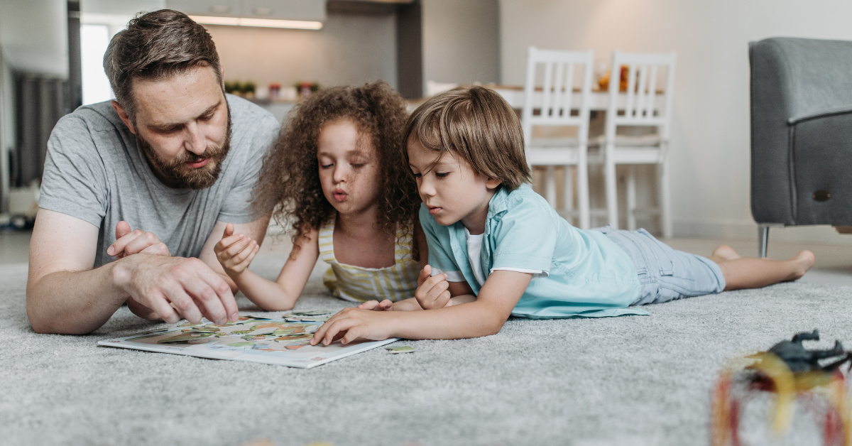 happy family enjoying freshly steam cleaned carpets
